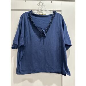 Victoria Secret Vintage Gold Label Pajama‎ Set Large Top & Bottom Navy Blue